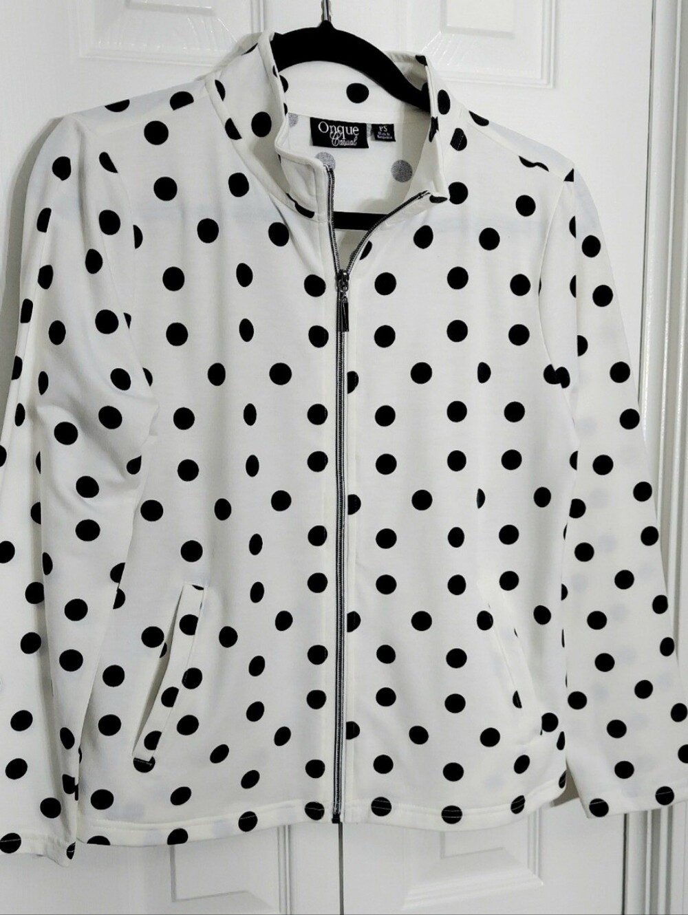 Onque Jacket, Size S, White, Black Large Polka-dot, Zip Up